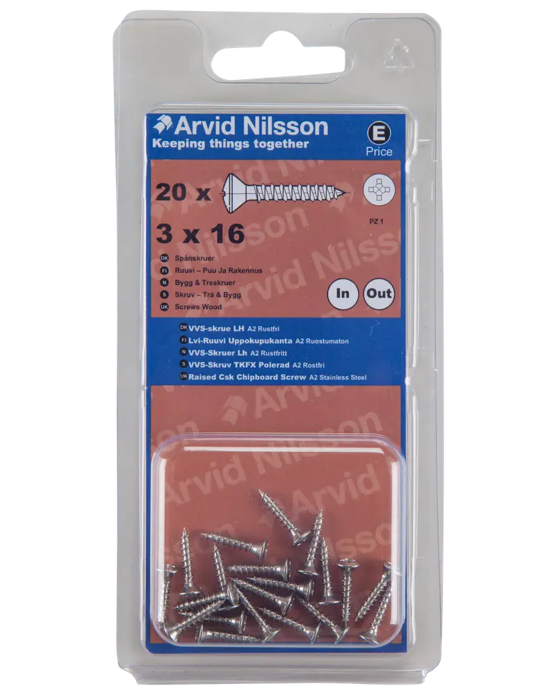 Arvid Nilsson VVS-skrue A2 3 x 16 mm 20-pak