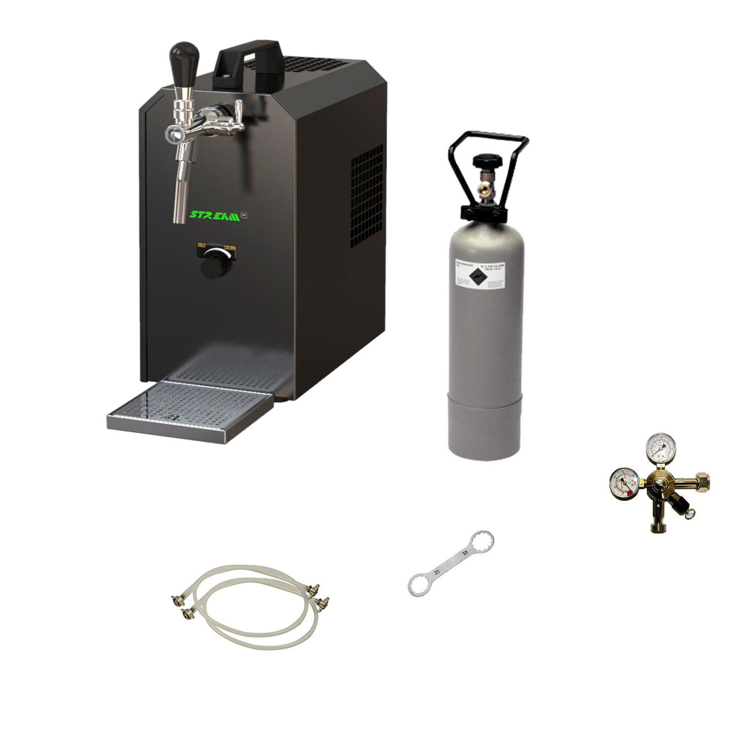 Komplett Set - Zapfanlage STREAM 50 Bierkoffer, Bierzapfanlage, Durchlaufkühler 1-leitig Trockenkühler, Zapfkopf:KeyKeg