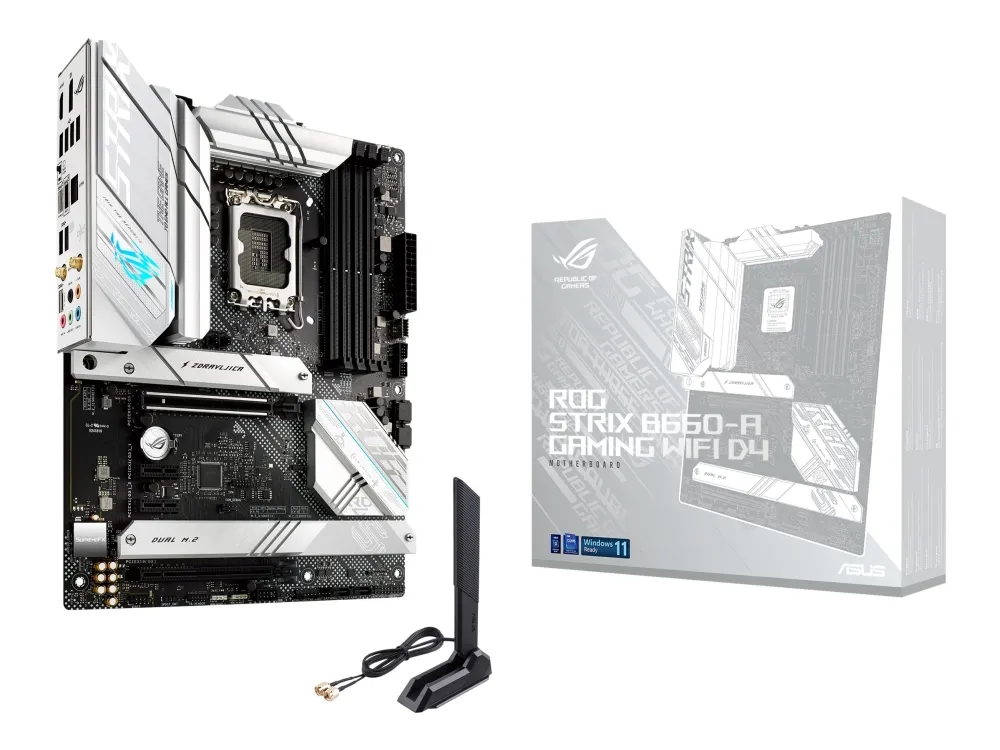ASUS ROG STRIX B660-A GAMING WIFI D4 - Bundkort - ATX - LGA1700 sokkel - B660 Chipset - USB-C Gen 2x2, USB 3.2 Gen 1, USB-C Gen1, USB 3.2 Gen 2, USB-C Gen2 - 2.5 Gigabit LAN, Wi-Fi 6, Bluetooth - onboard grafik (CPU påkrævet) - HD Audio (8-kanaler)
