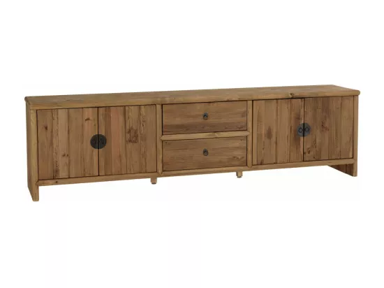 ANDRIAN - Meuble TV 2 tiroirs 4 portes, longueur 240cm bois pin recyclé