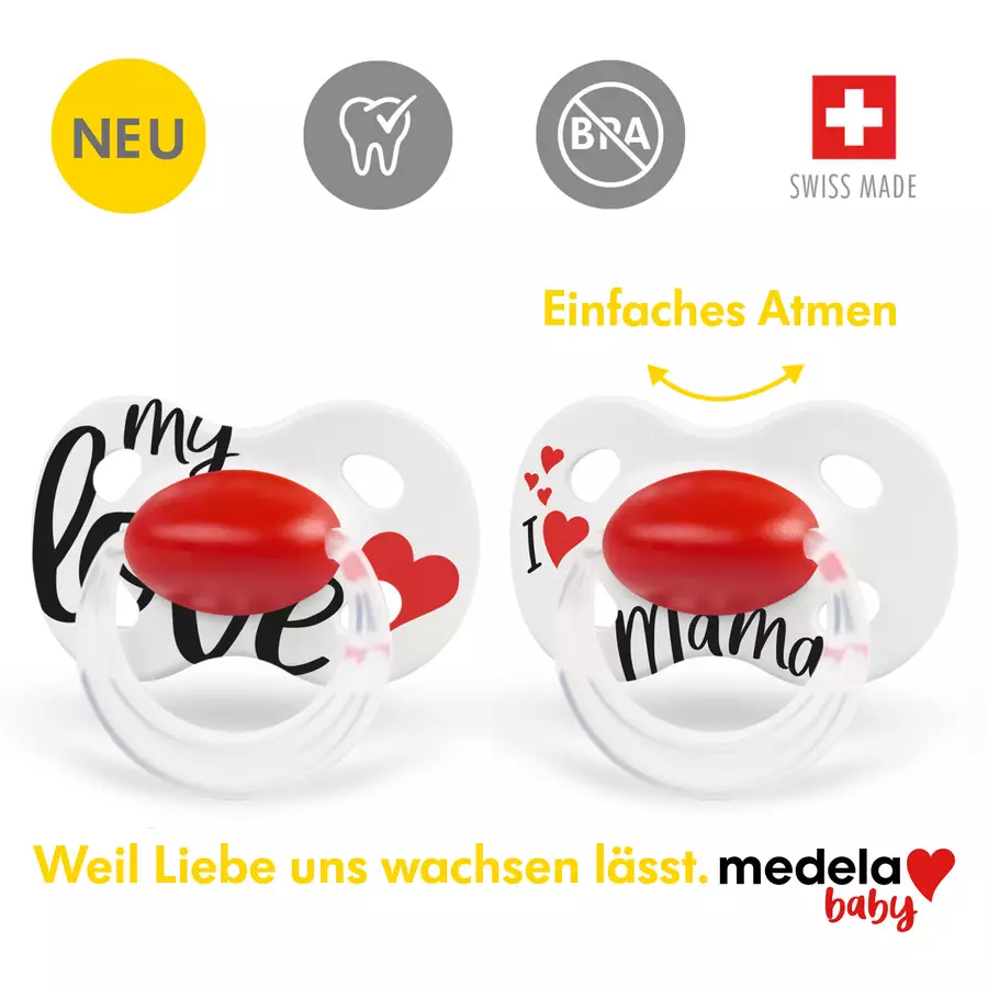 Medela Baby Schnuller Original ab dem 18. Monat DUO Signature 4 Stück in weiß, rot