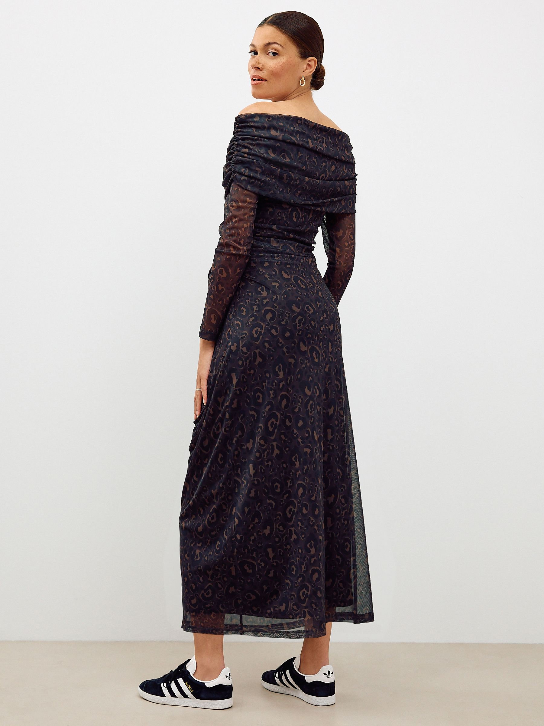 Zwart met dierenprint - Maternity Mesh Bardot Dress