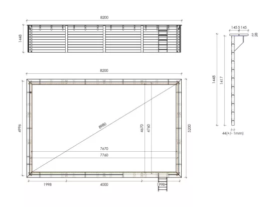 Piscine en bois 8,20x5,20 - H.1,45 m - avec filtration et coffre - BAS759OSPI+SZA - ALTANKA