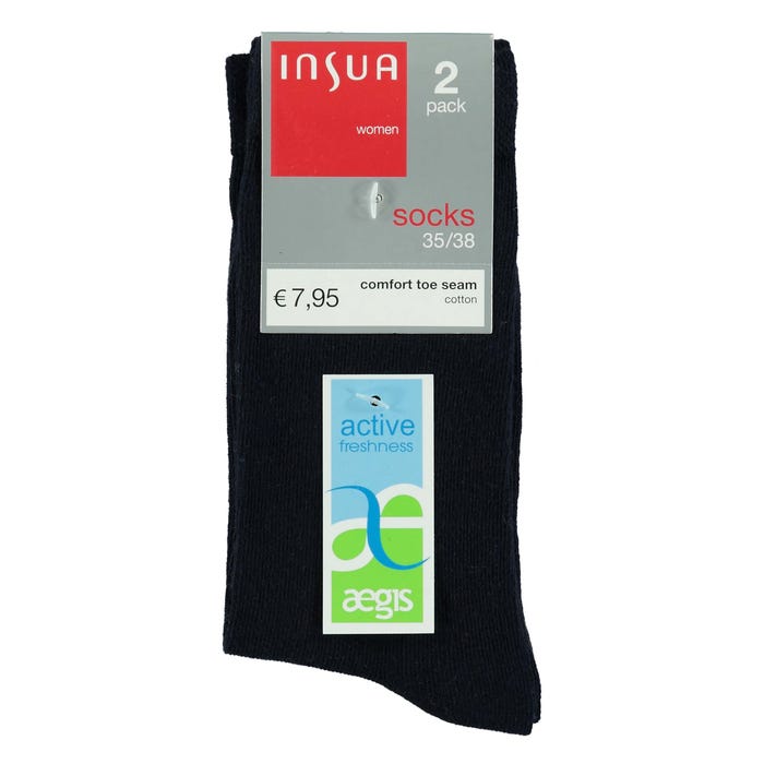 inSua-2-pack katoenen effen damessokken active freshness