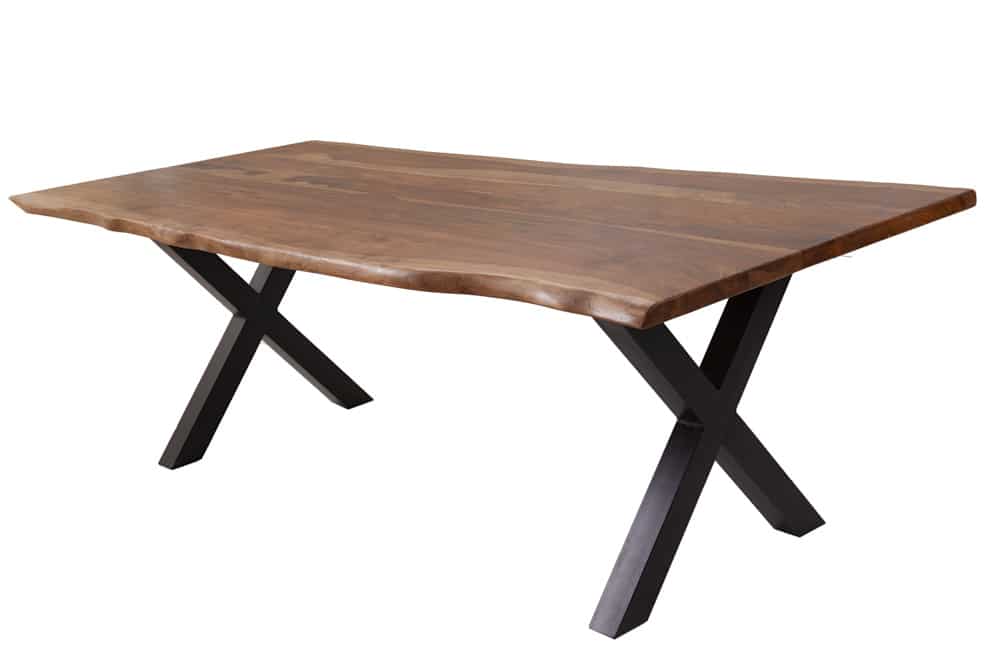Massivholz Baumkanten Esstisch AMAZONAS 180cm braun Sheesham schwarze Metallbeine