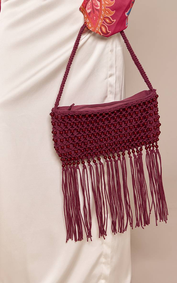 Prune Sac À Bandoulière À Franges Perlées