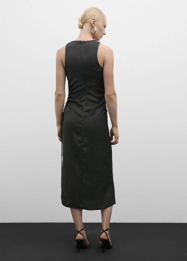 MANGO Side gathered polka dot dress Black
