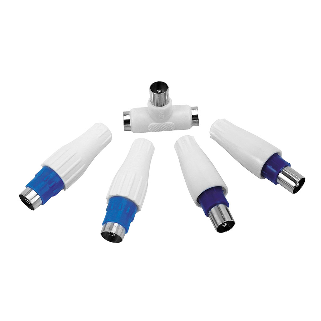 Lot de 5 fiches TV 2 mâles, 2 femelles et 1 T 9.5mm