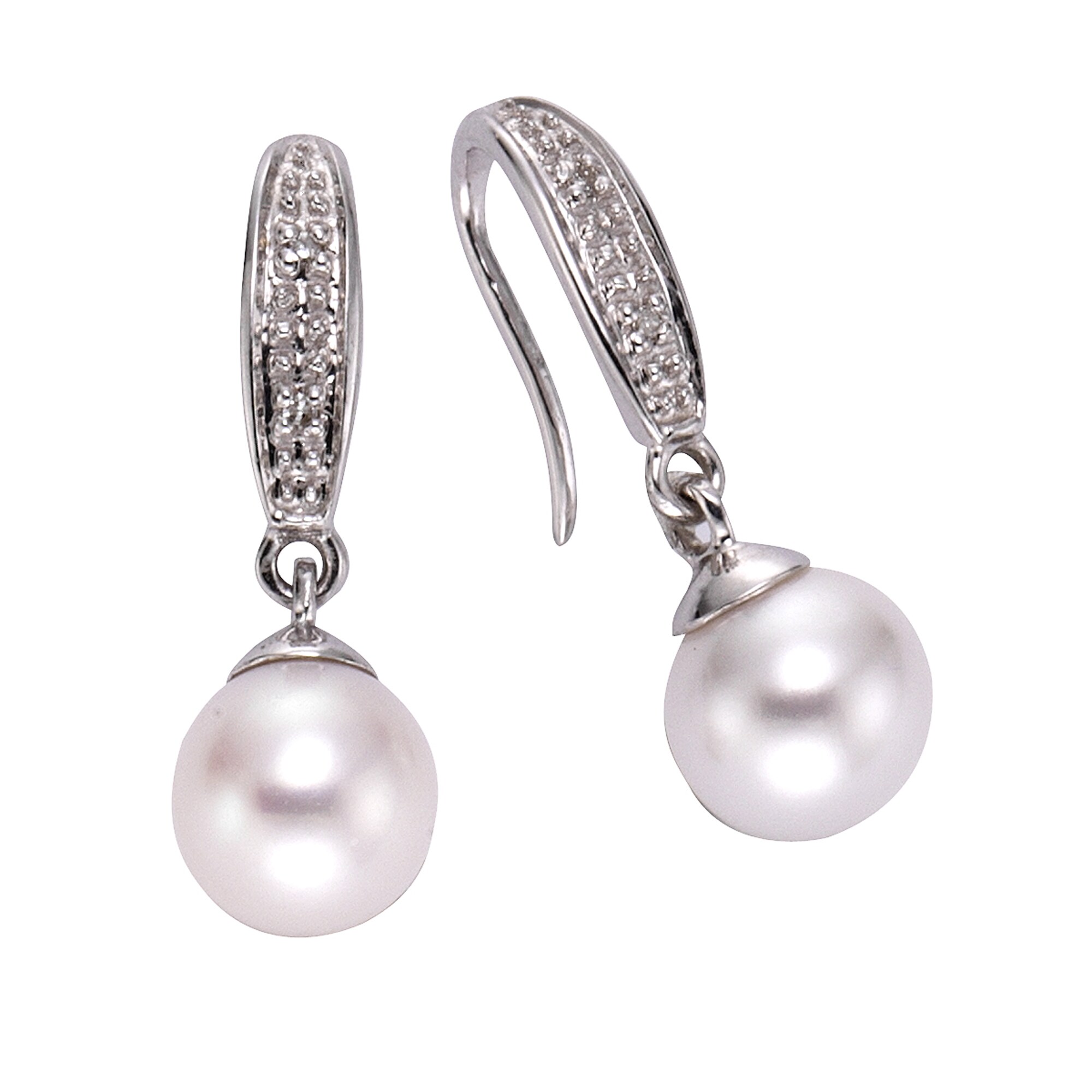 Diamonds by Ellen K. Ohrringe Gold 333 mit weißen Perlen und Diamanten 0,01ct.