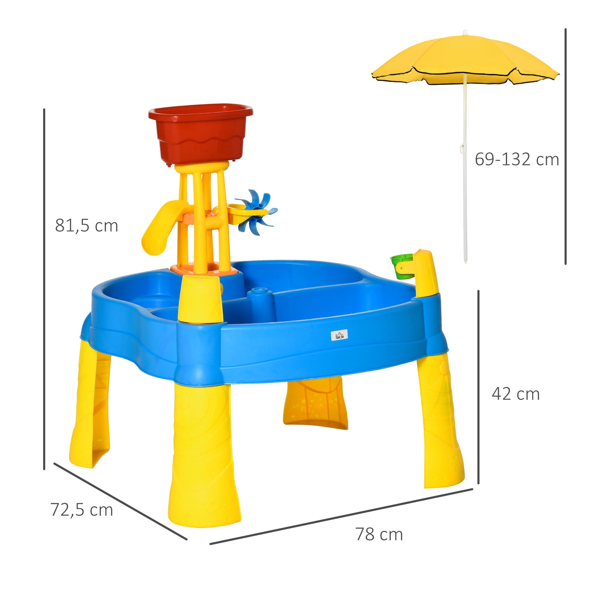 HOMCOM Sandspielzeug mit Sonnenschirm bunt 72,5L x 78B x 81,5H cm