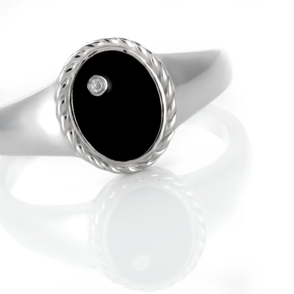 Bague Argent Blanc Lugus Email Et Oxyde De Zirconium