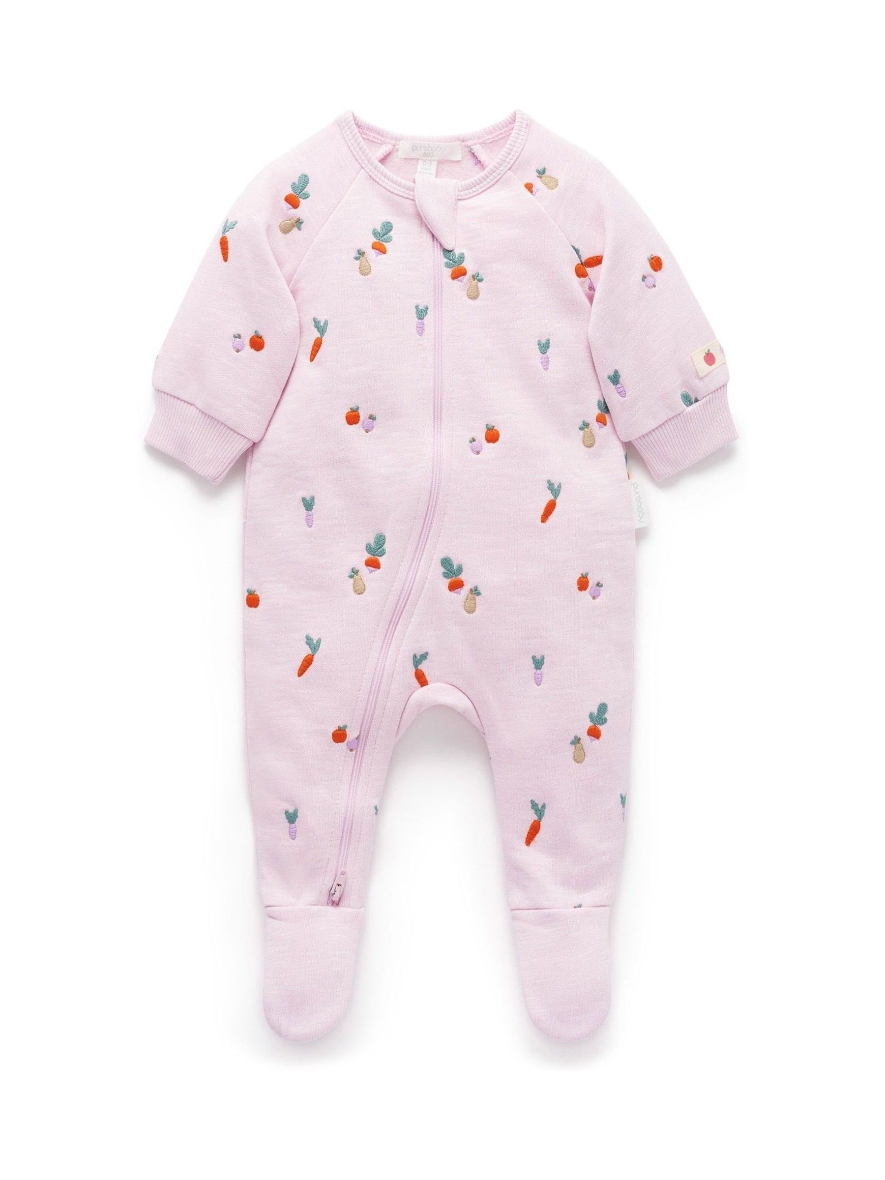 Roze - Purebaby Embroidered Fleece Sleepsuit