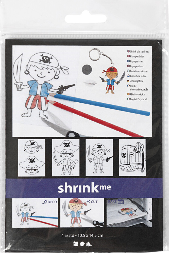 Krympeplast Med Motiver - Pirater - 10,5X14,5 CM - Tykkelse 0,3 MM - Mat Transparent - 4 Ark