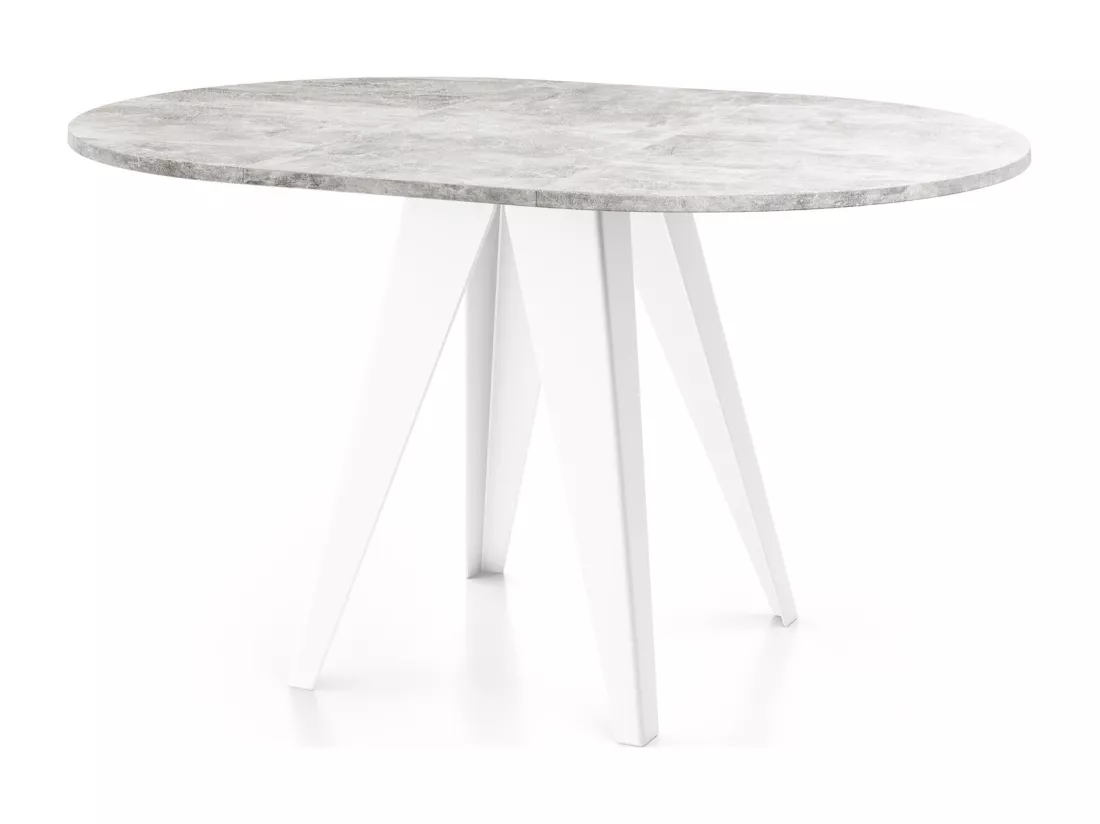 Table De Salle à Manger Ronde De Style Industriel - Moderne - Extensible De 100 Cm à 140 Cm - Pieds Métalliques Blancs - Compacte - Gris Béton