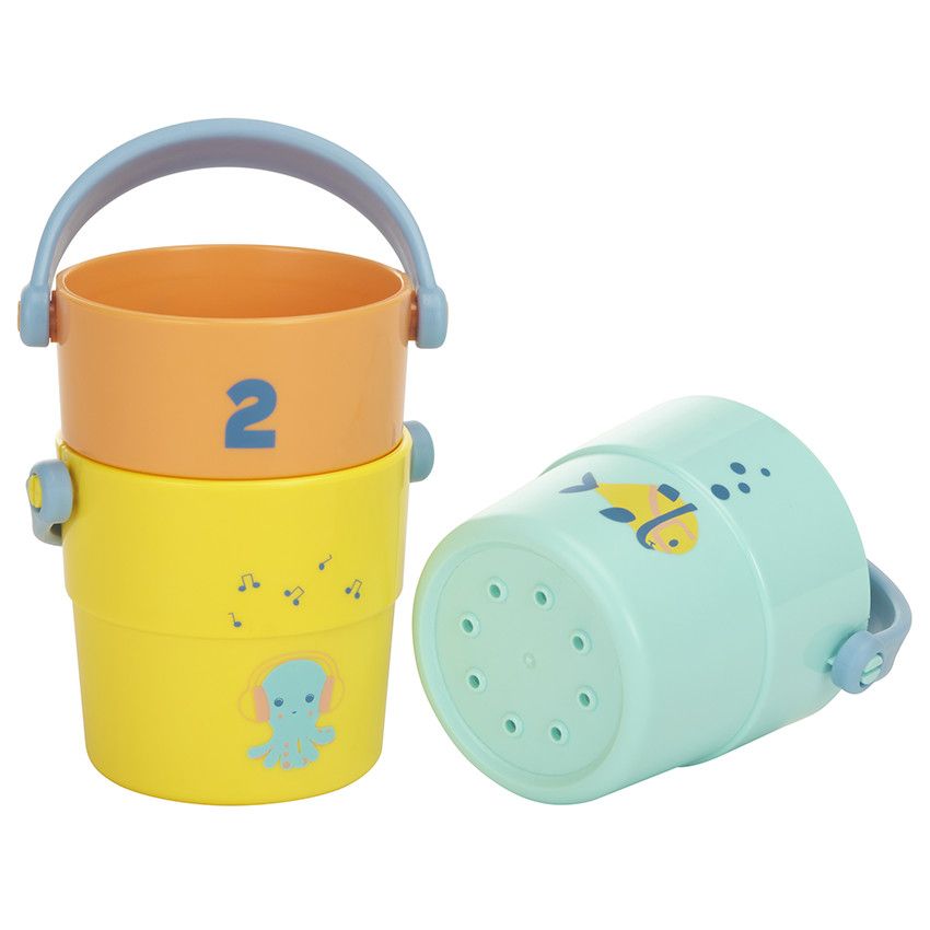 Lot de 3 sceaux de bain perforés à empiler - Ecru