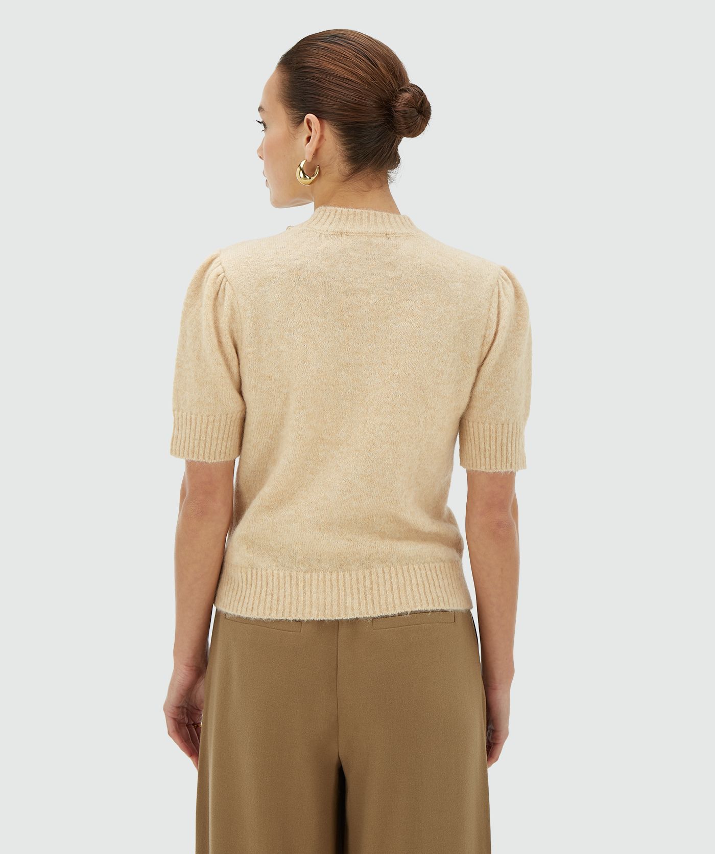JV-FRANKA fitted top met merinowol - light beige melange