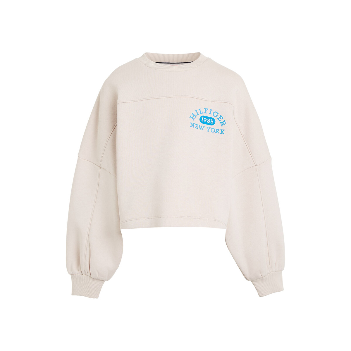 TOMMY HILFIGER<br>Suéter universitário de gola redonda em fleece