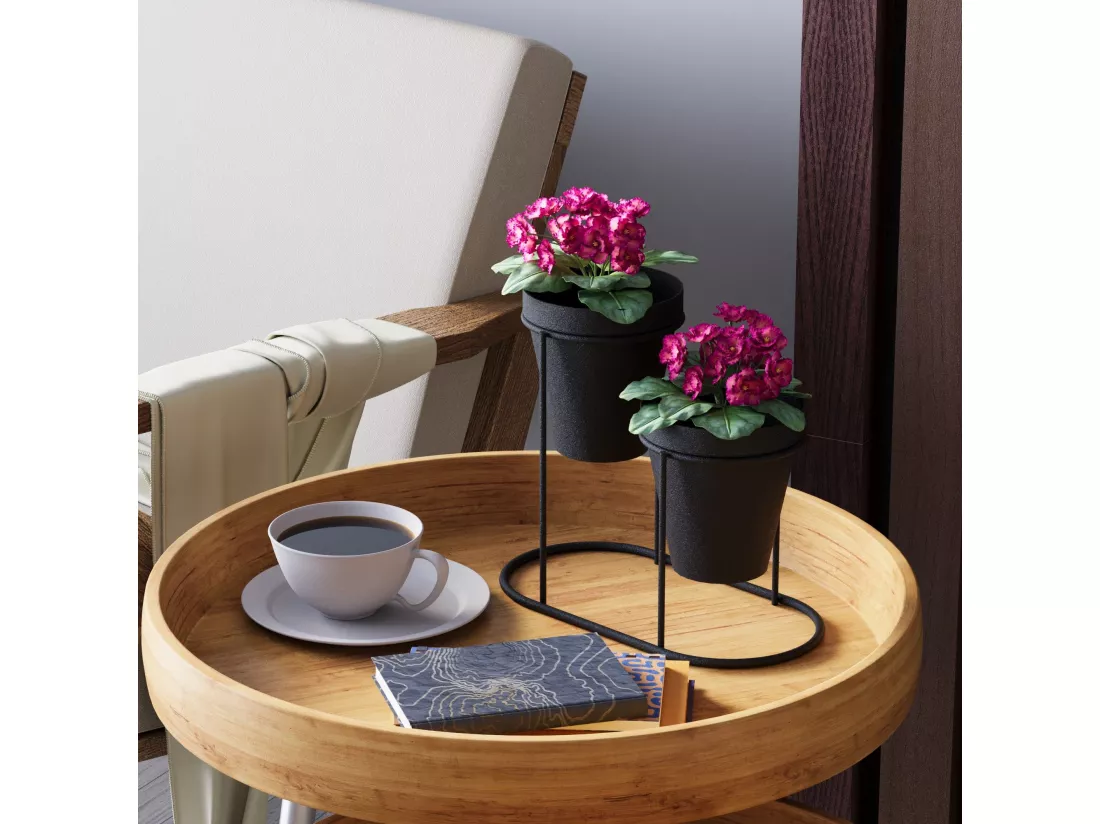 Porte pot à 2 pots Avilan L19xH16cm Métal Noir
