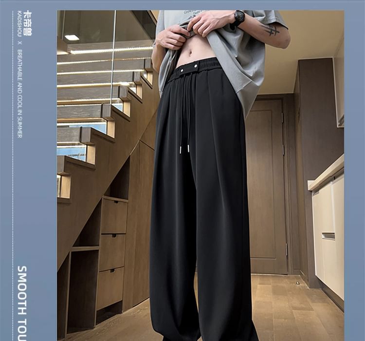 Priam - Effen broek met wijde pijpen en trekkoord in de taille