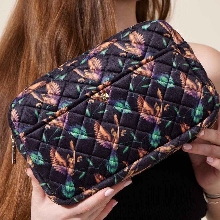 Fan Palm Beauty Bag Black Hummingbird Large