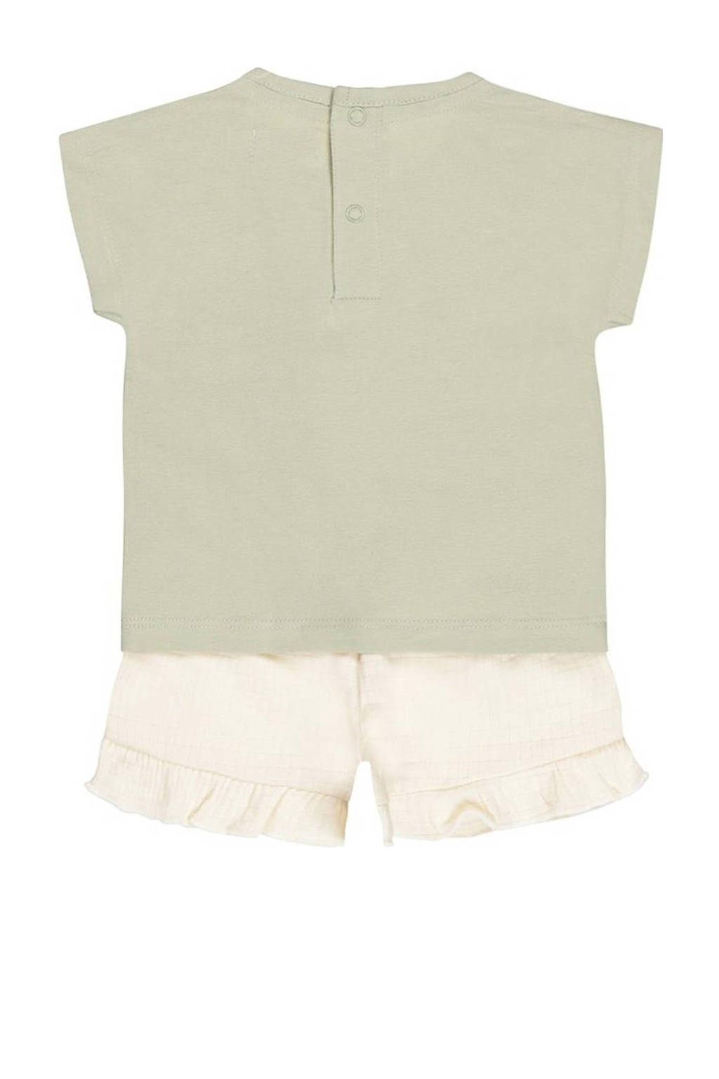 Dirkje T-shirt + korte broek lichtgroen/offhwite