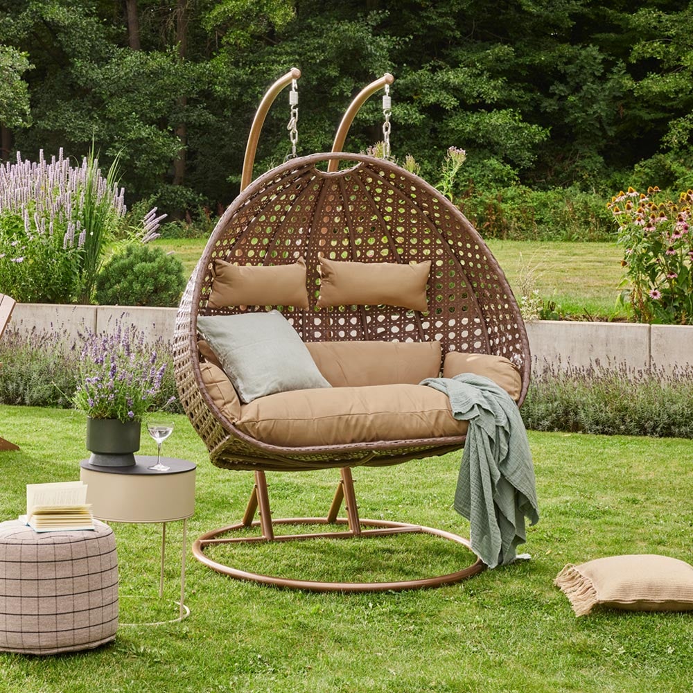 Home Deluxe Polyrattan Hangstoelkussen TWIN - Bruin - 105 x 41 x 45 cm | Buitenkussen, Pad