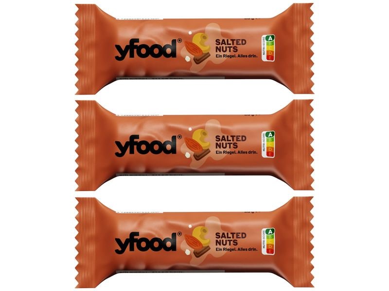 YFOOD Riegel Salted Nuts 3 x 60 g High-Protein Riegel ohne Zuckerzusatz