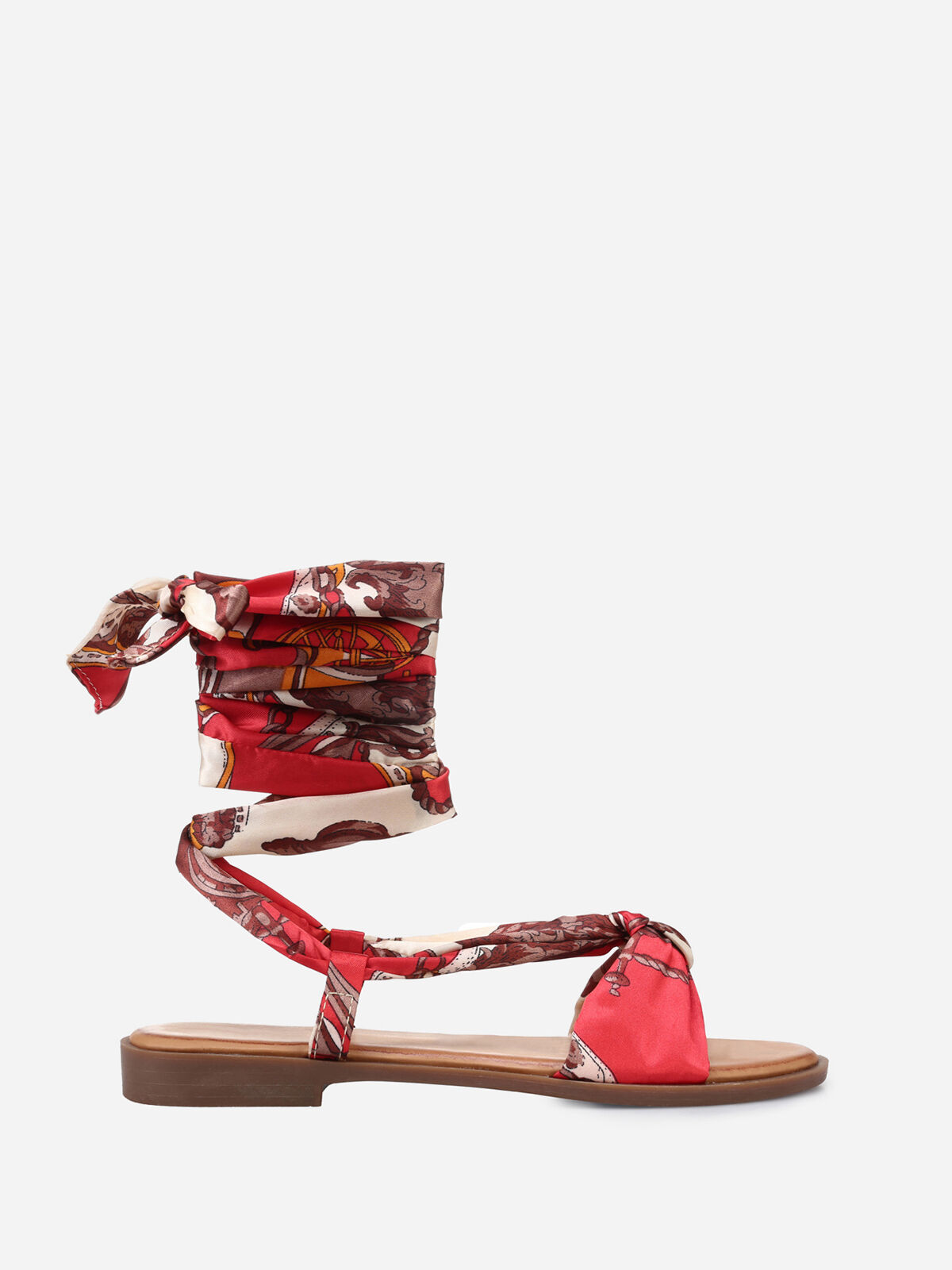 Sandales avec ruban satiné à nouer- Beige