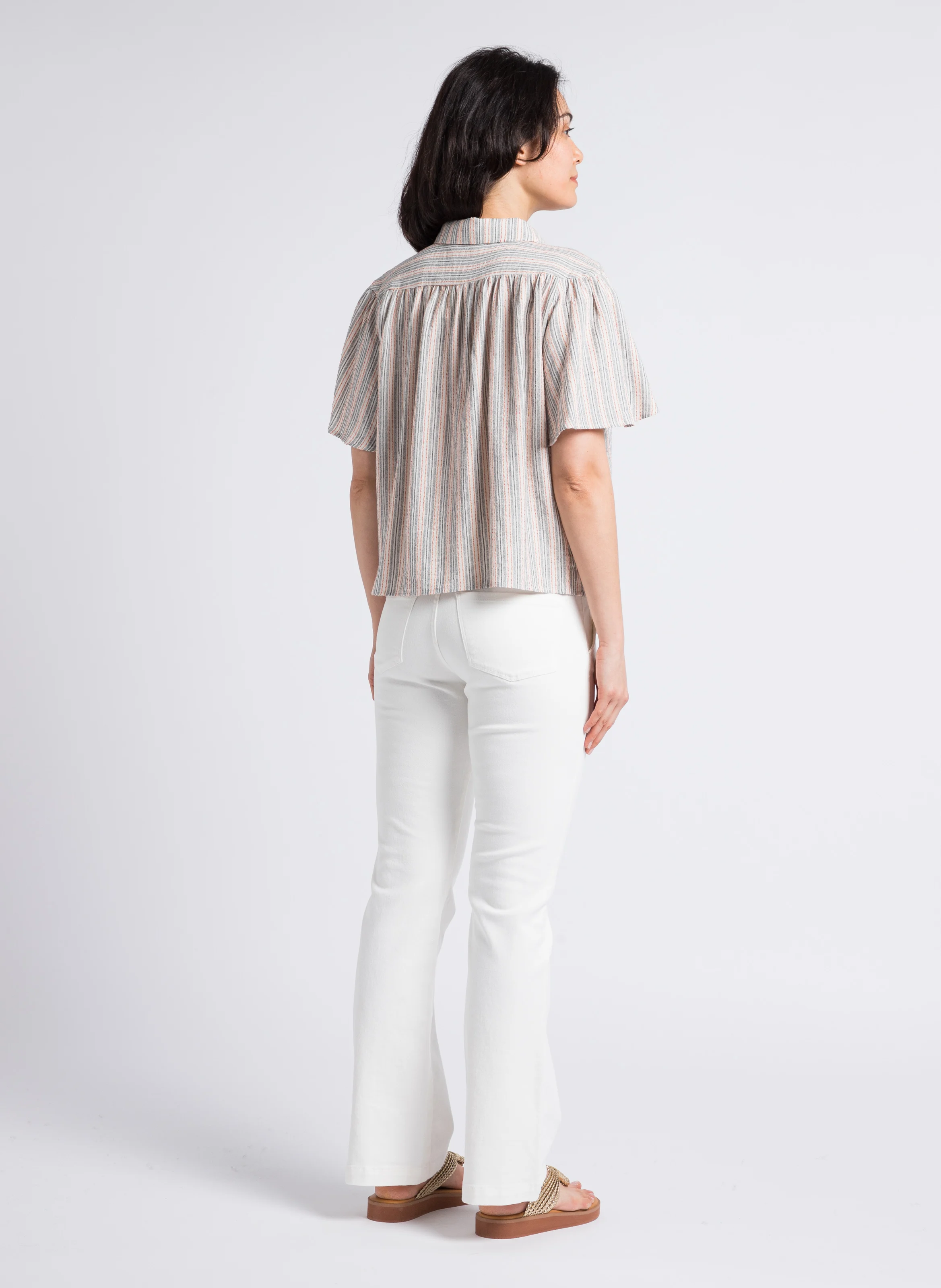 Jean flare avec ourlets en coton | Blanc