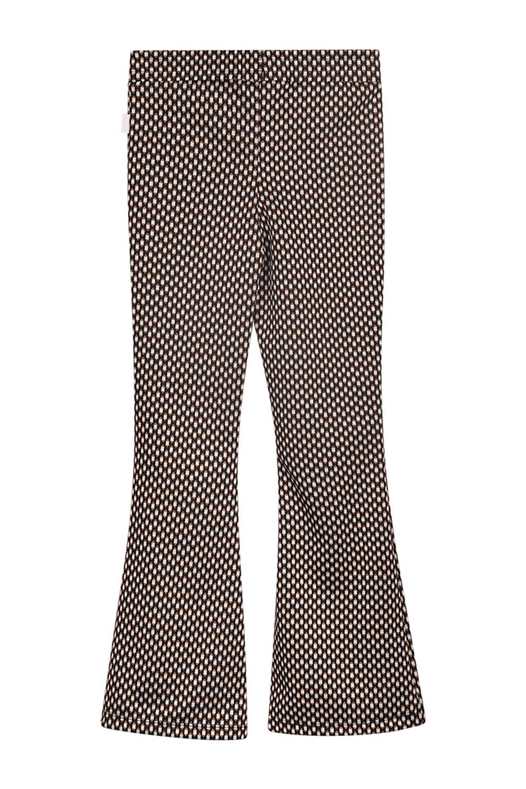 Moodstreet flared broek Bobbi met all over print zwart/ecru