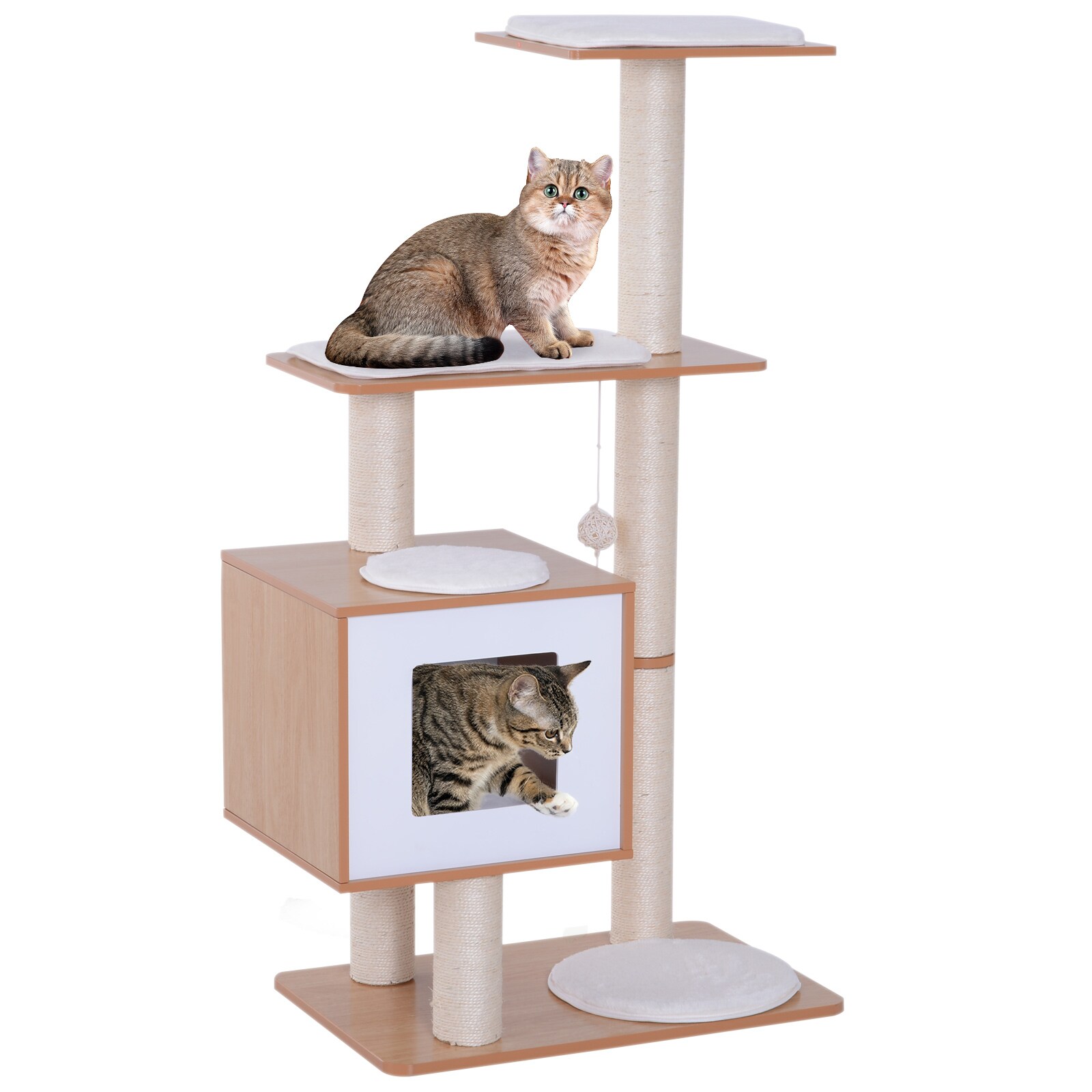 PawHut Katzenkratzbaum mit 4 Ebenen und einer Versteckbox 60 x 40 x 120 cm (LxBxH)