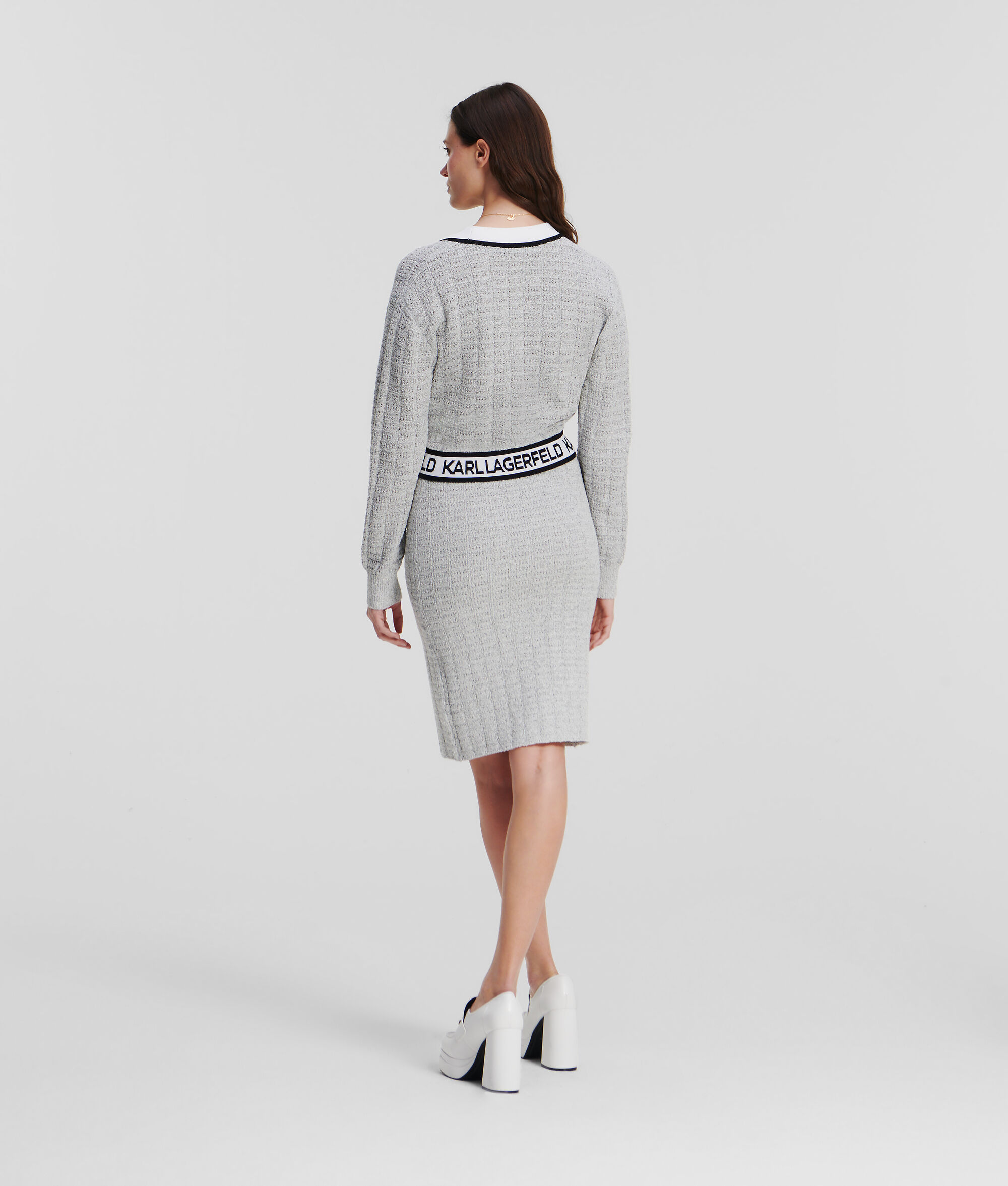 CARDIGAN CROPPED EN BOUCLÉ AVEC LOGO KARL