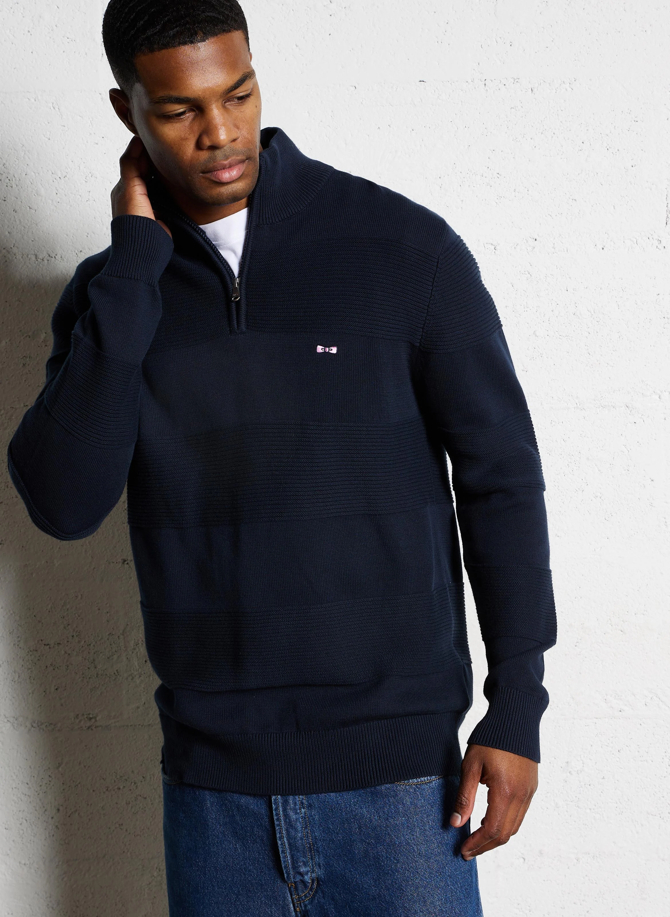 Pull col montant en coton| Bleu