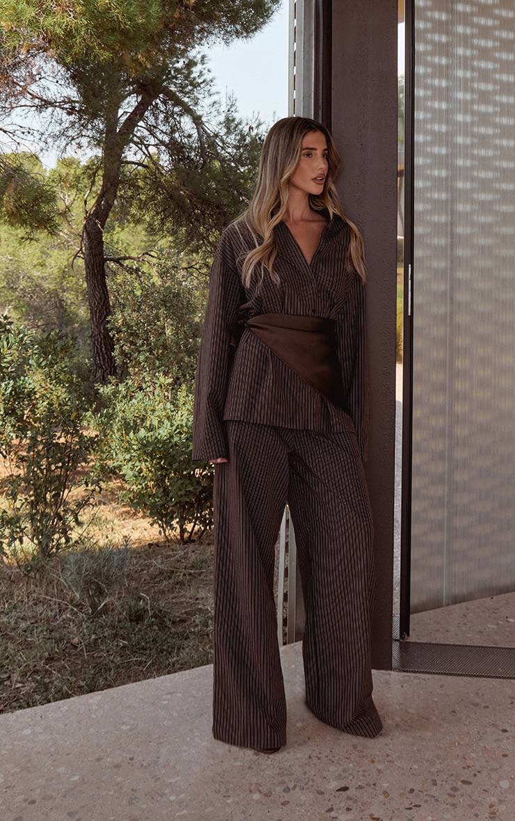 Marron Foncé Pantalon Large À Fines Rayures