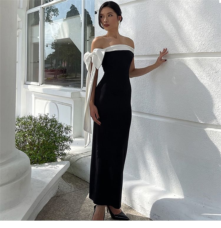 Bababy - Strapless Two Tone Maxi Sheath-jurk
