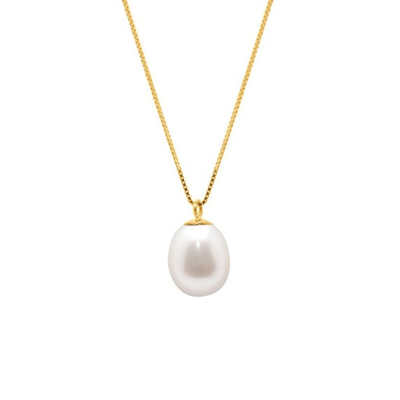 Collier Pendentif Femme en Or Jaune 375/1000 et Perle de Culture Blanche