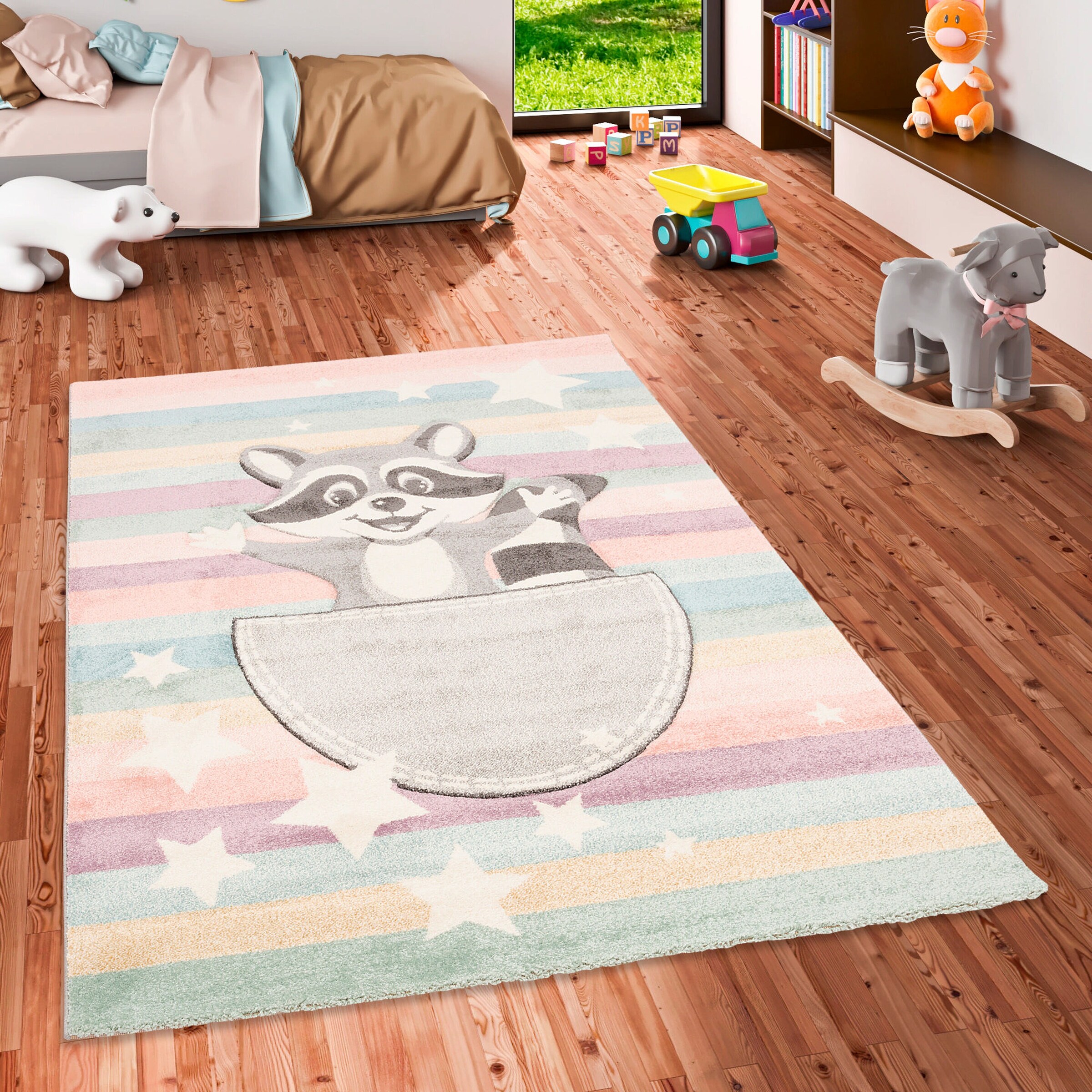 Pergamon Kinder Teppich Maui Kids Waschbär Bunt