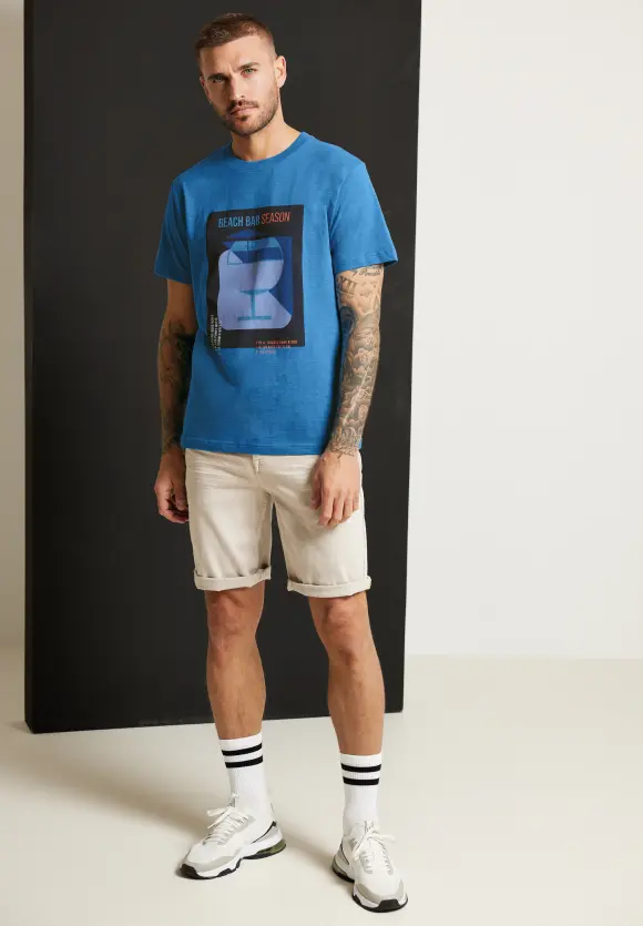 Slub T-Shirt mit Frontprint - sonic blue