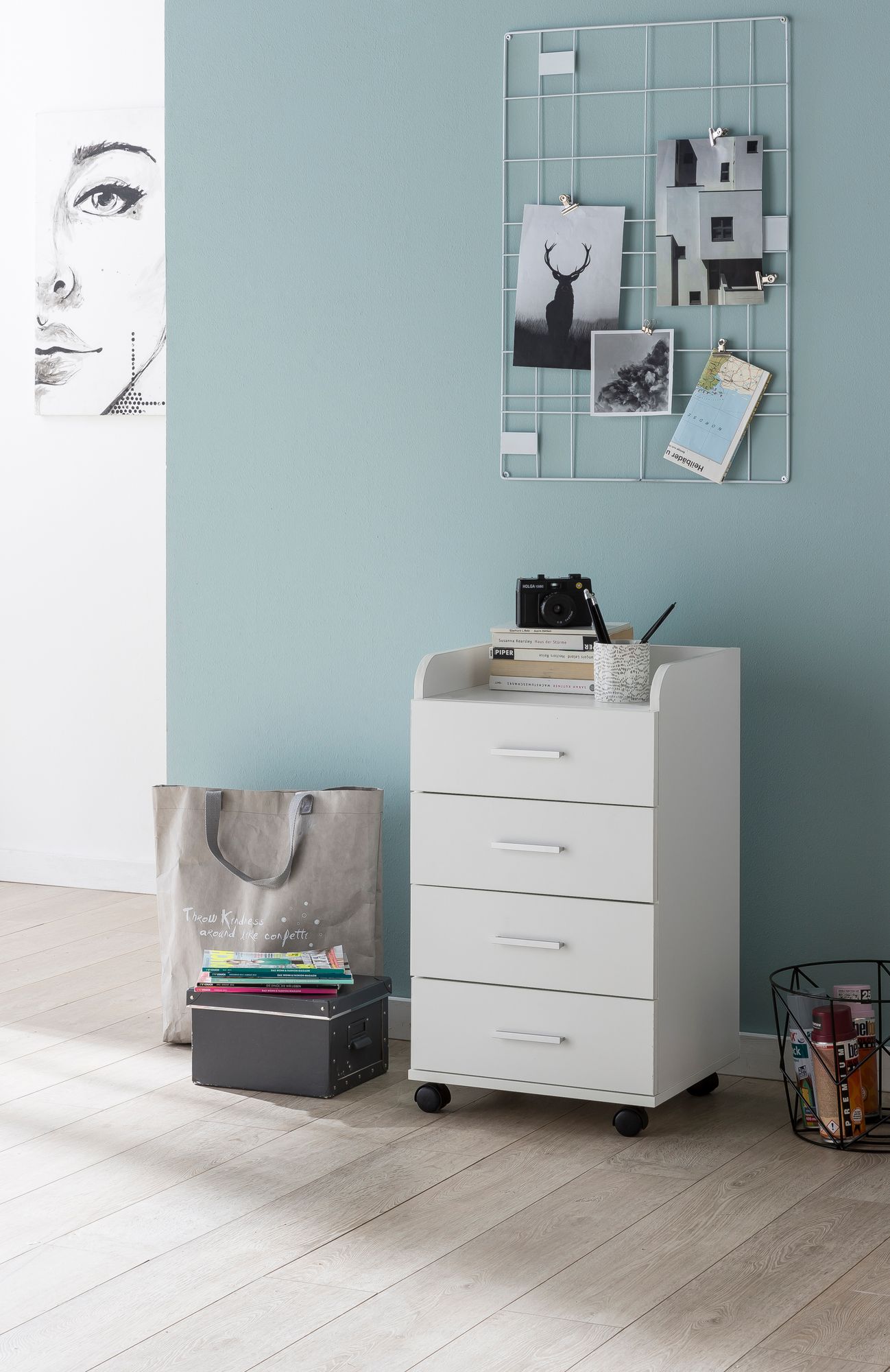 KADIMA DESIGN Rollcontainer ISONZO: 4 Schubladen, Ablagefläche, Rollen, Melaminharz-Beschichtung, flexibel und mobil.