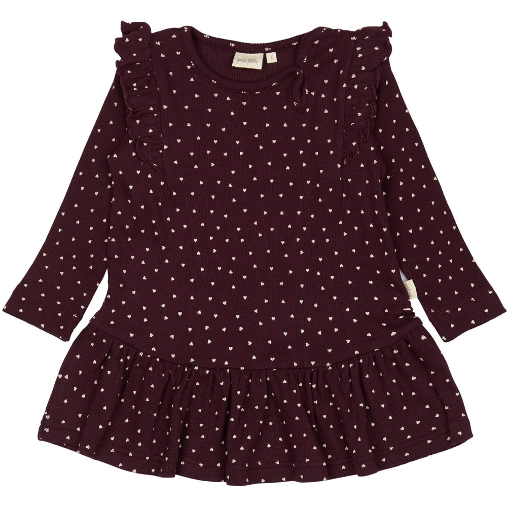 Køb Petit Piao Dark Grape/White Kjole L/S Flæse Modal Heart