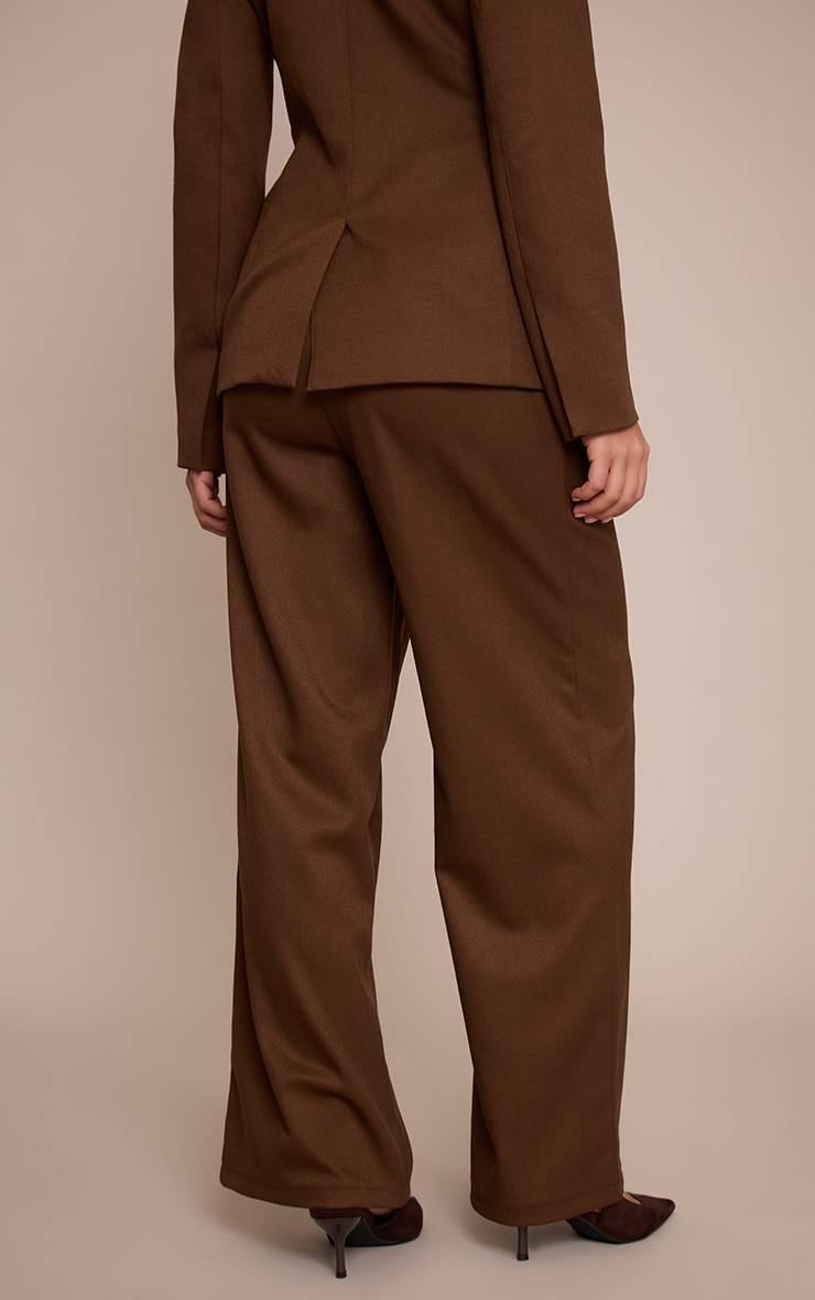 Chocolat Pantalon Droit Ajusté En Tissu Tissé