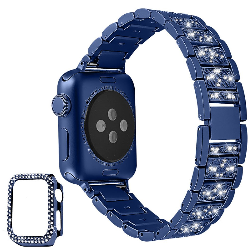 Apple Watch Series 7 (41 mm) Glitzer Edelstahl Armband mit Bumper Hülle - Blau
