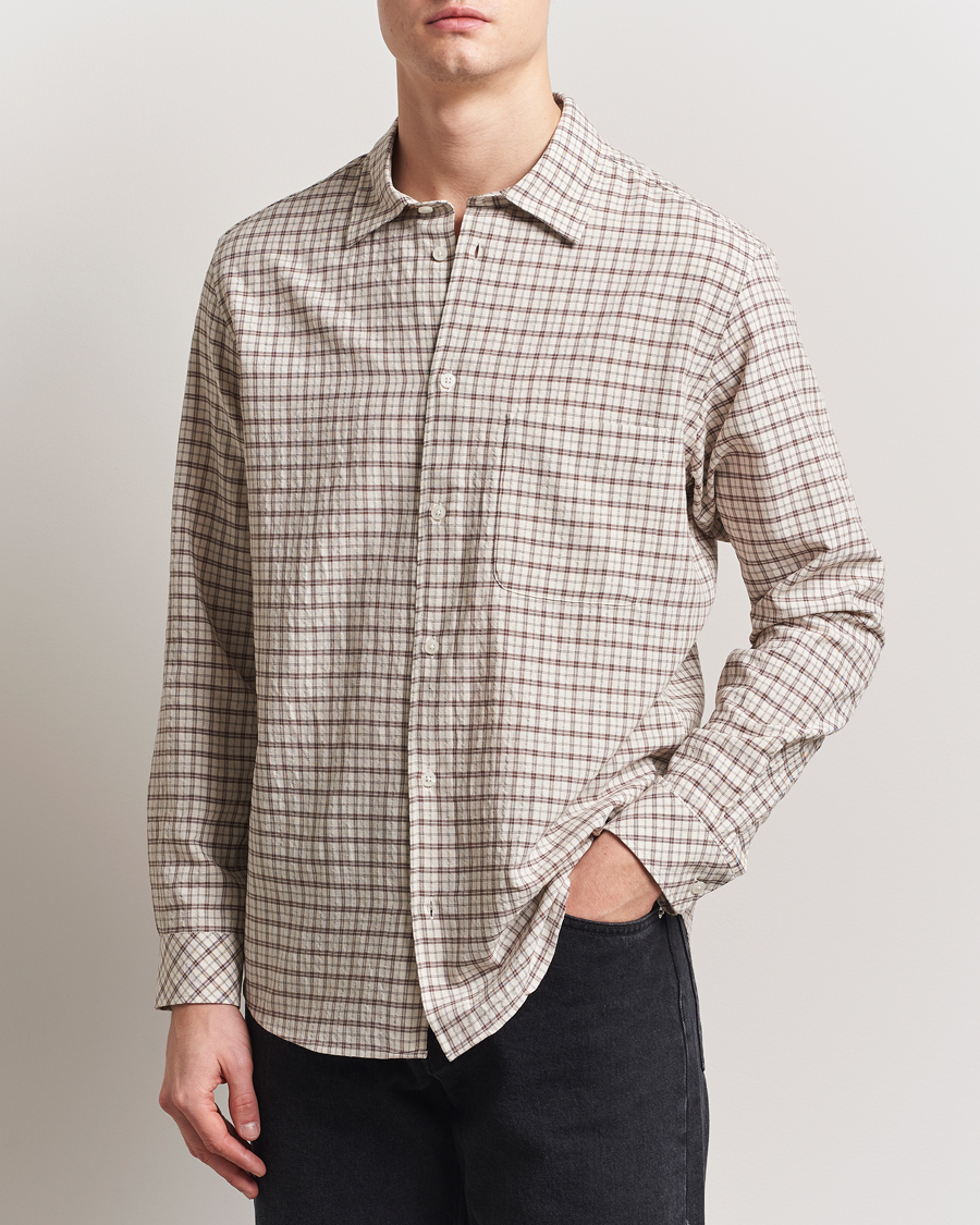 Samsøe Samsøe Damon Viscose/Cotton Checked Shirt Canteen