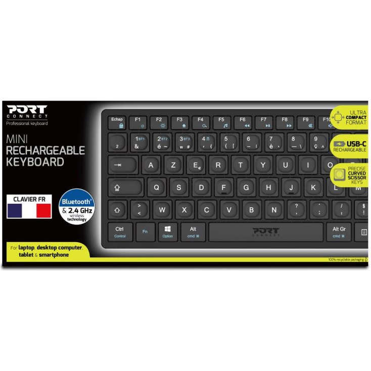 Port Designs 911001FR clavier maison/bureau RF sans fil + Bluetooth AZERTY Français Noir