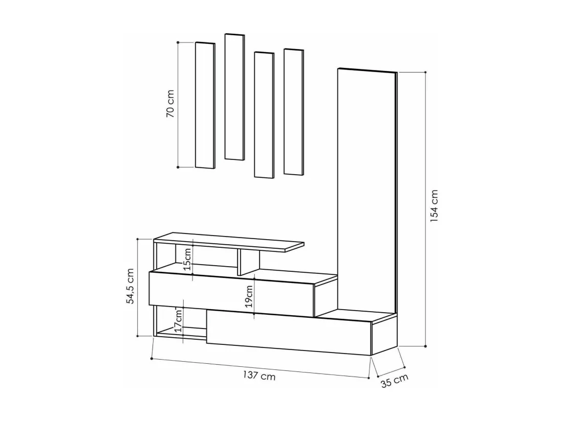 Meuble d'entrée Himalia, Crochet d'entrée, Composition pour l'atrium, Console de rangement multifonction, 137x35h55 cm, Blanc et chêne