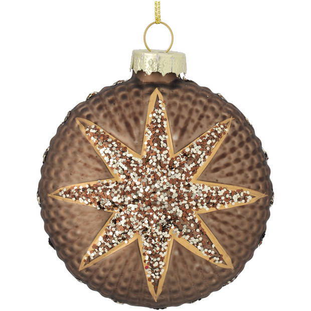 Kerstbal plat met ster 9cm 2ass