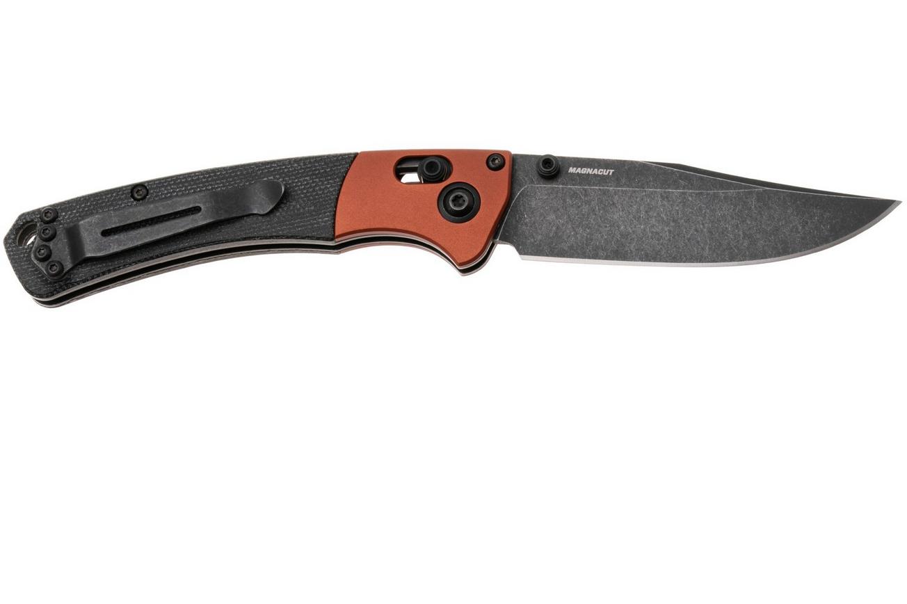 Benchmade Mini Crooked River 15085BK-04 Blackwashed Magnacut, Burnt Copper Aluminum Black Micarta, zakmes