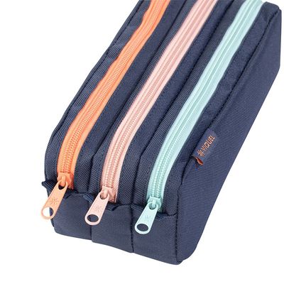 Trousse Trizip - 3 compartiments - 2 modèles : bleu marine ou gris - Viquel