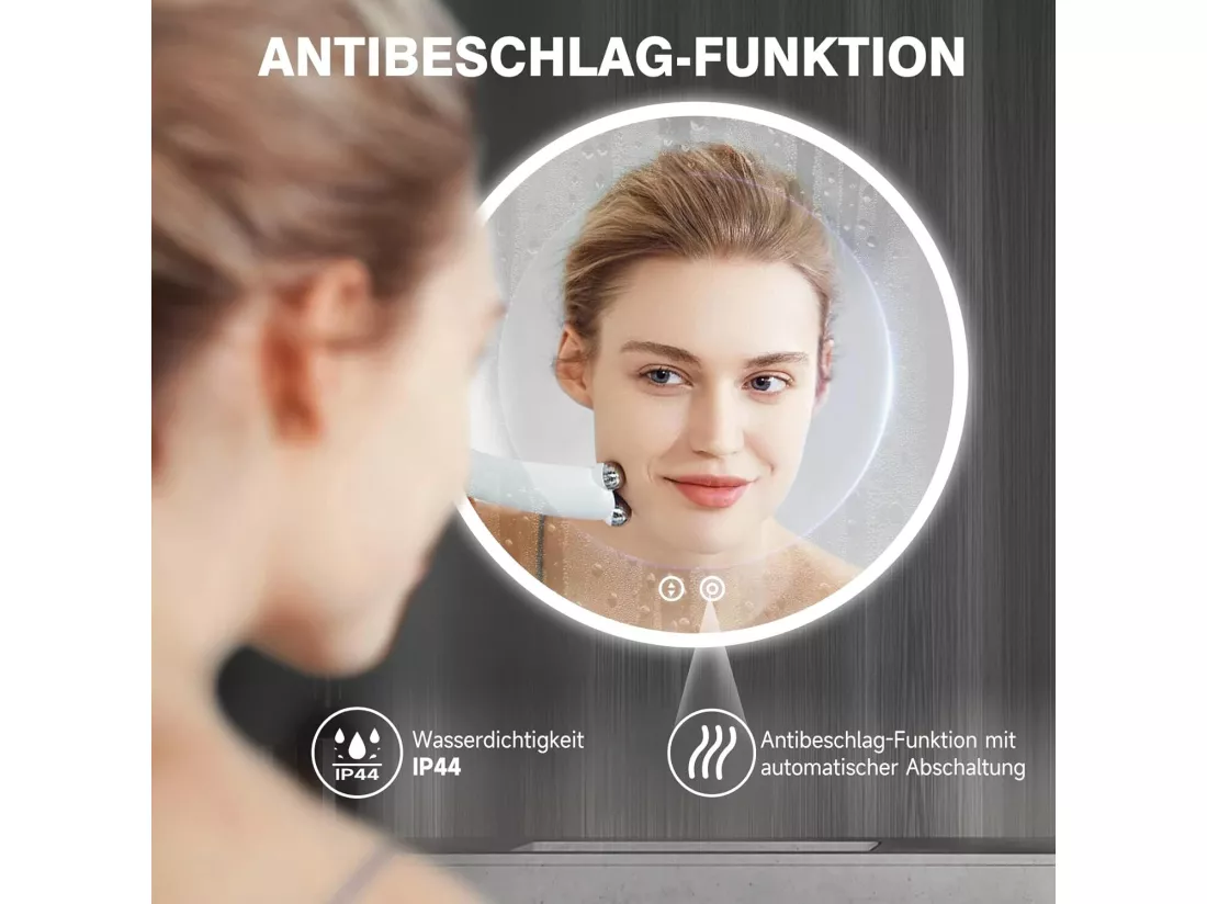 Miroir de Salle de Bain avec Eclairage LED 60x60cm,Verre Antidéflagrant Anti-Brouillard,Miroir Mural Rond Interrupteur Tactile,Blanc Froid 6400k