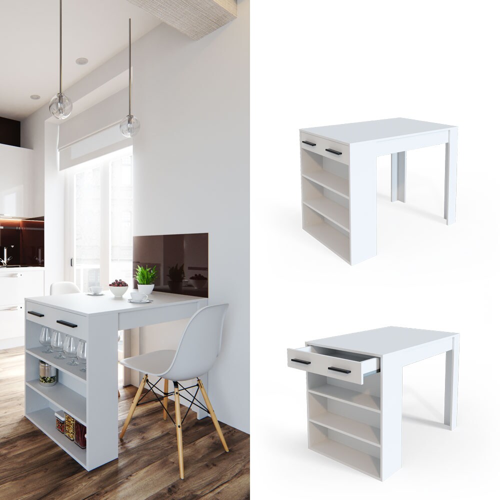 Vicco Bartisch Esstisch Tisch Bistrotisch Essplatz Schublade Regal Bar Weiß